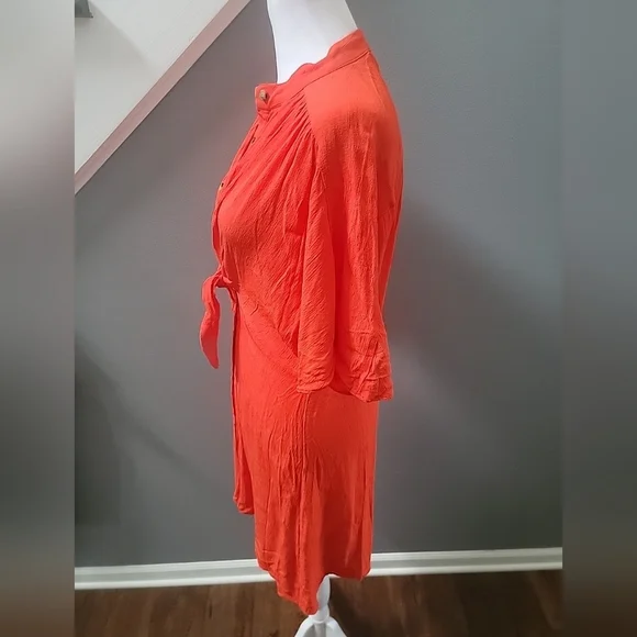 Zara Women's Midi Shirt Dress Red 100% Viscose Size Large Comfort Lightweight - Picture 4 of 6